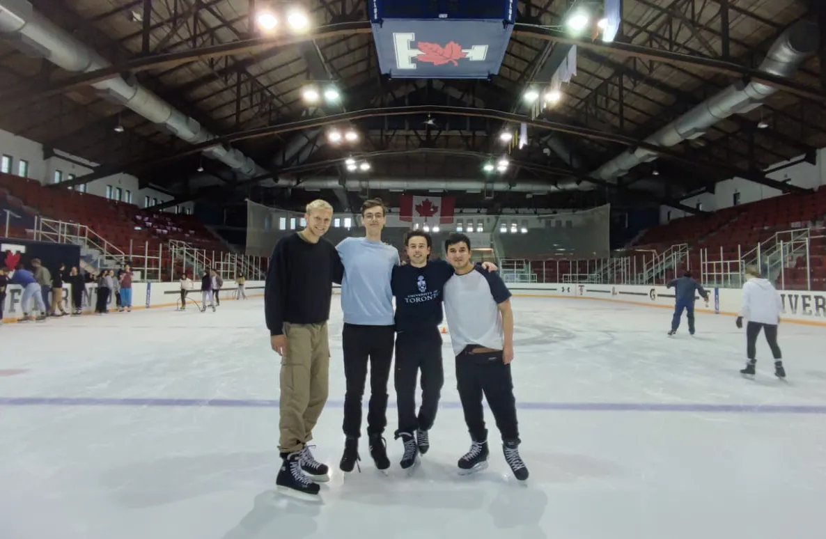Lucas and friends at an ice rink