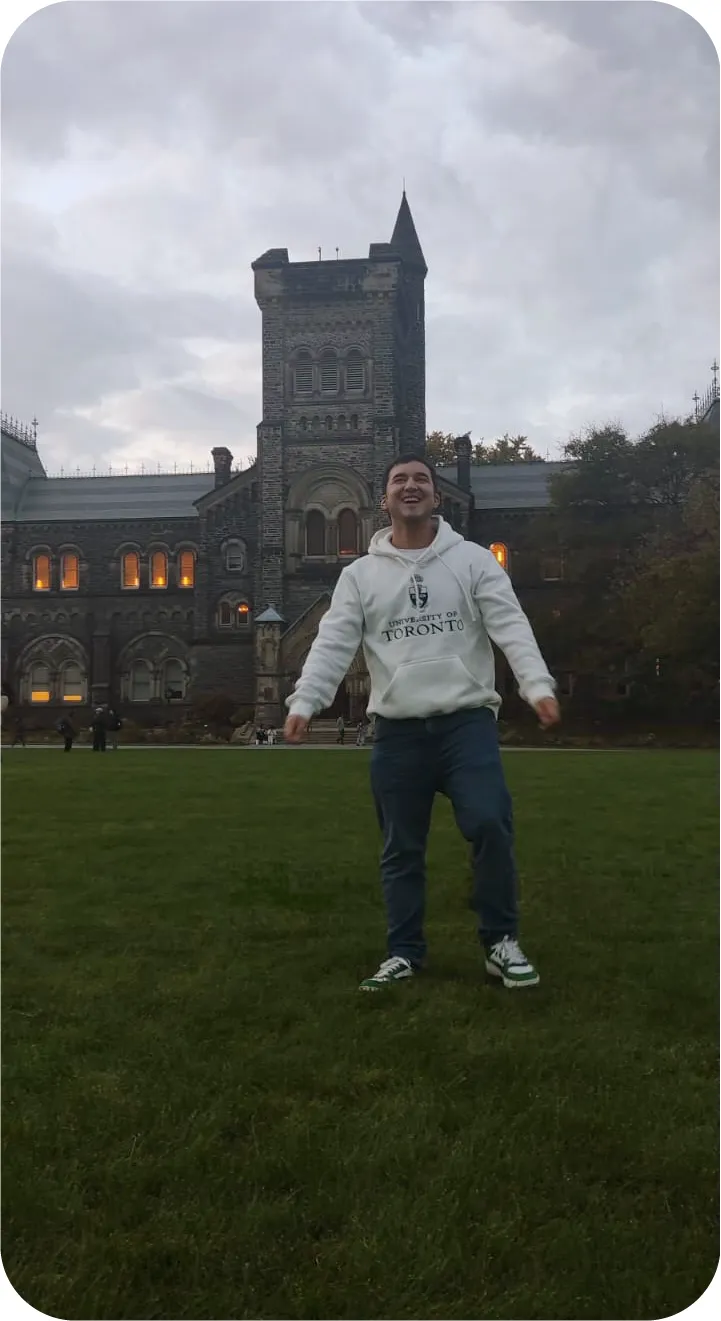 Lucas on the University of Toronto front campus