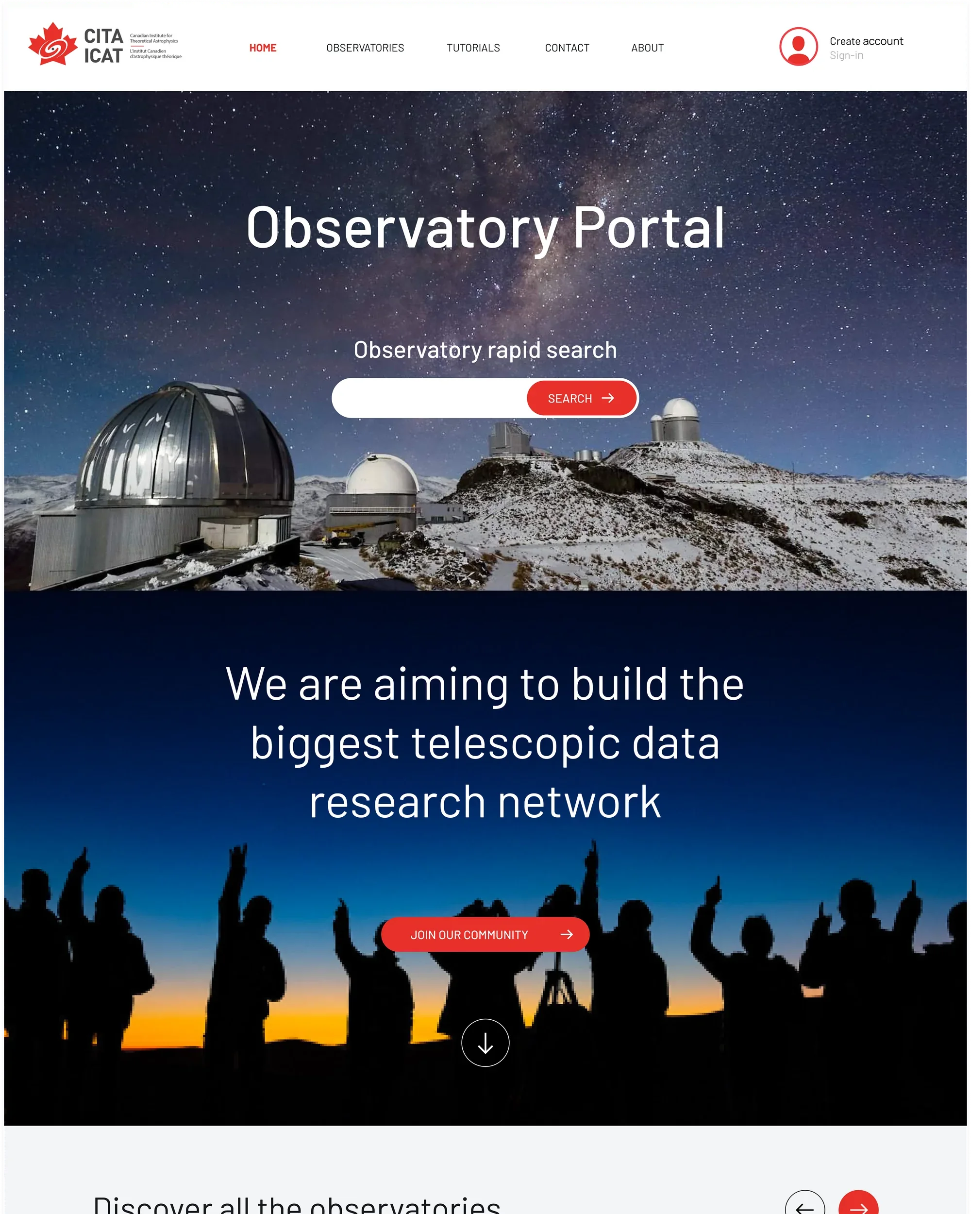 High fidelity observatory portal page
