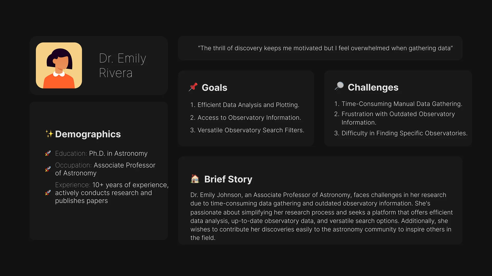 User persona for an astronomy researcher