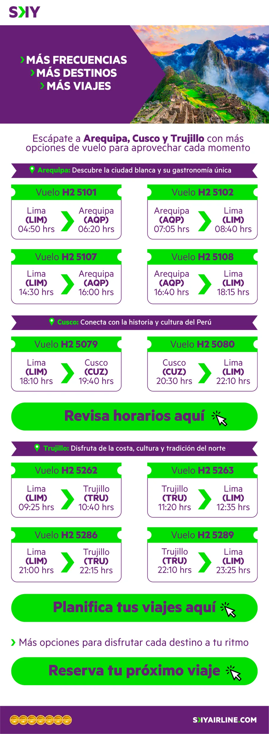 Arequipa, Trujillo and Cusco routes