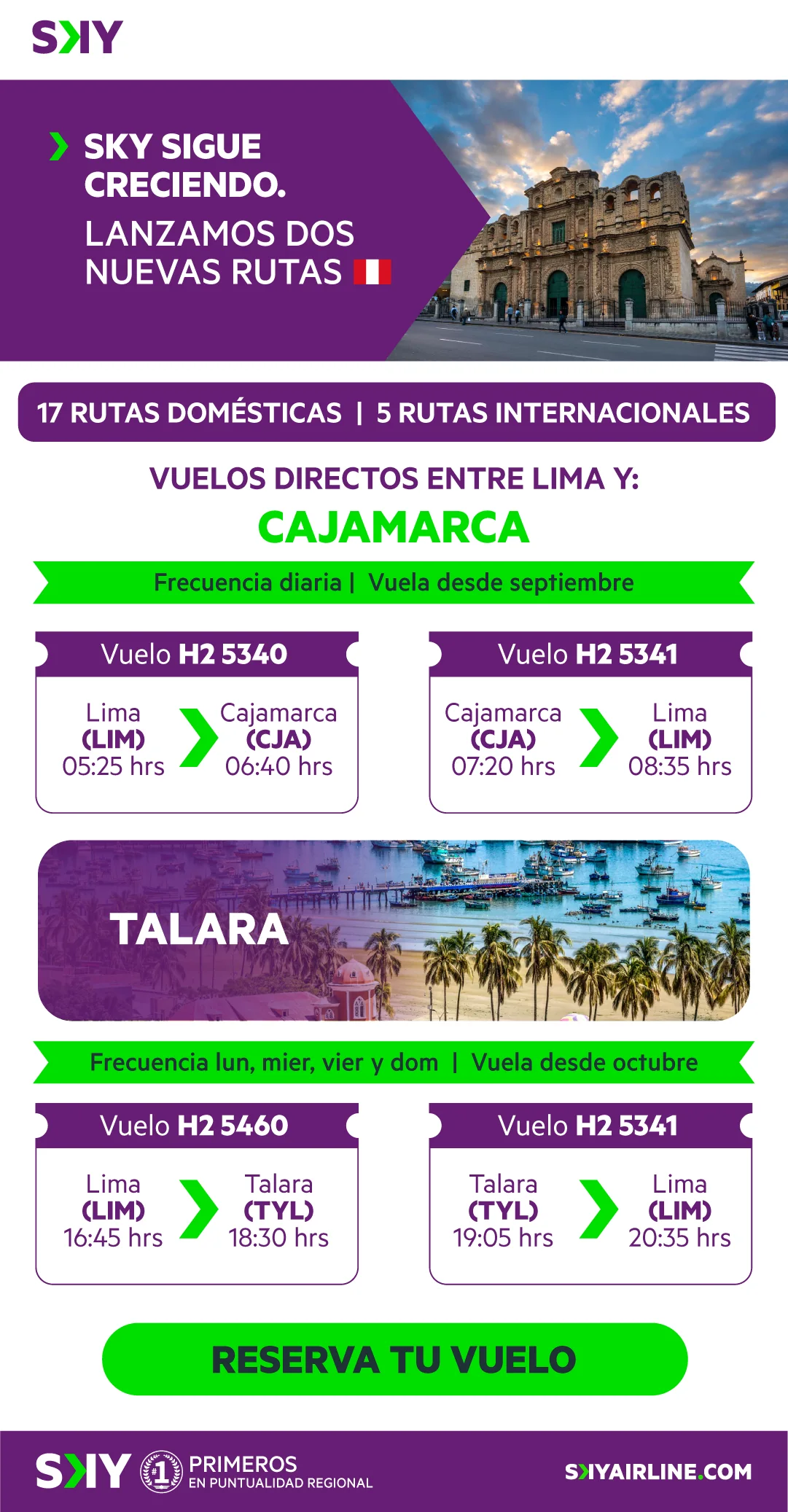 New routes from Lima to Cajamarca and Talara