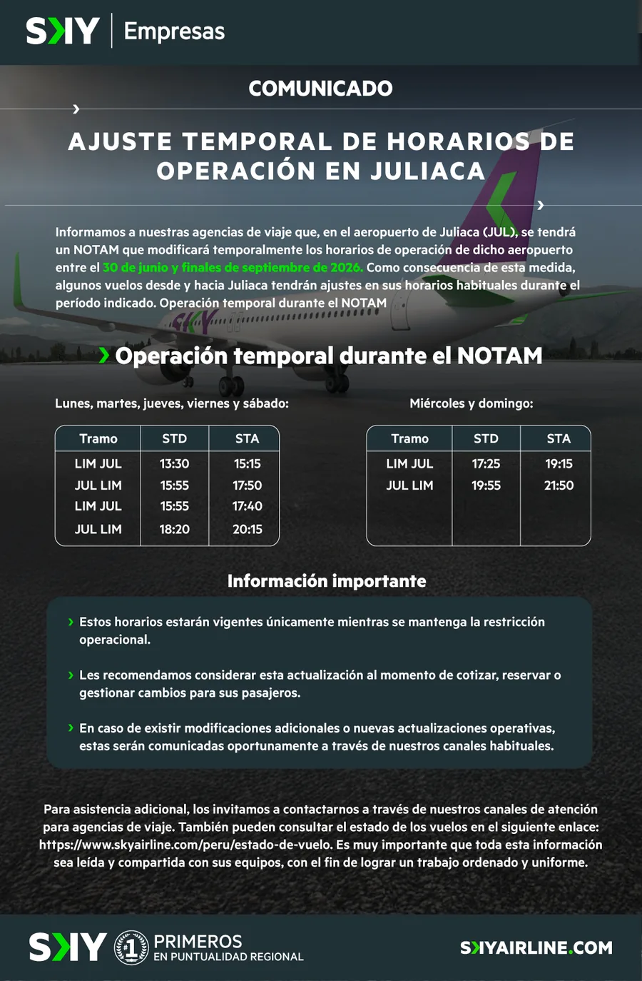 Temporary schedule in Juliaca